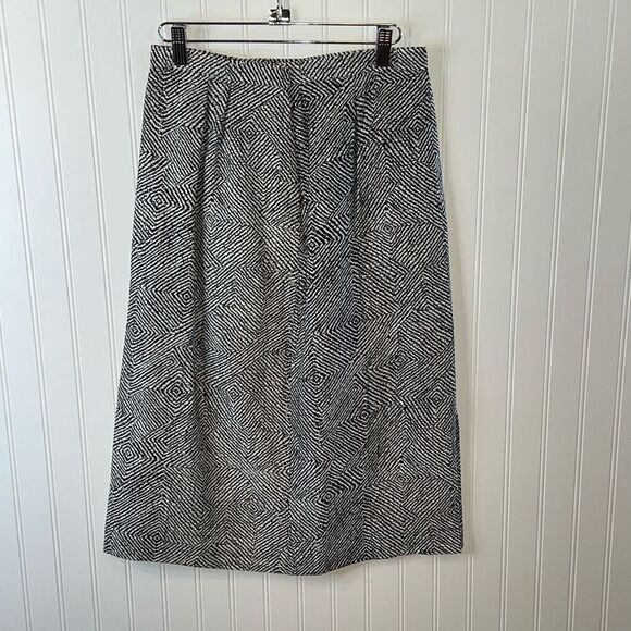 VTG Soo Yung Lee 100% Silk Suit Jacket & Skirt Women’s Size 10 Black Cream Print - Picture 7 of 7